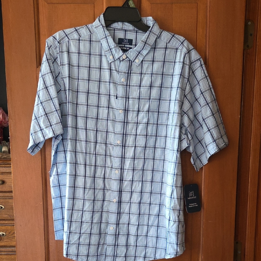 Men's Blue Plaid Short Sleeve Shirt